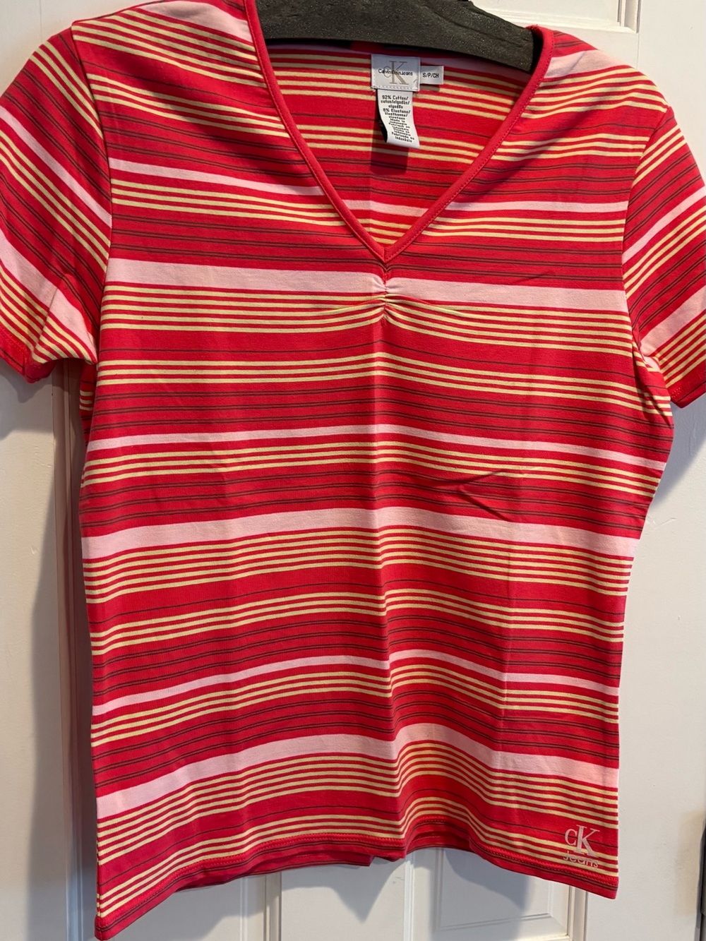 Women’s Calvin Klein Jeans Striped V-Neck Short Sleeve Tee. Size S